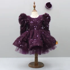 Best Stylish Sleeves Exquisite Wine Dress With Hair Clip Dresses & Sets | Dresses