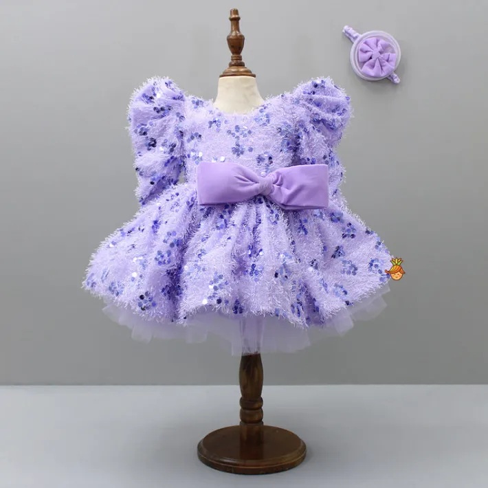 Fashion Stylish Sleeves Exquisite Lavender Fur Dress With Head Band Dresses & Sets | Dresses