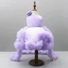 Fashion Swirl Flower Adorned One Shoulder Lavender Dress With Detachable Trail Dresses & Sets | Dresses