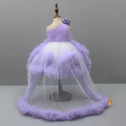 Fashion Swirl Flower Adorned One Shoulder Lavender Dress With Detachable Trail Dresses & Sets | Dresses