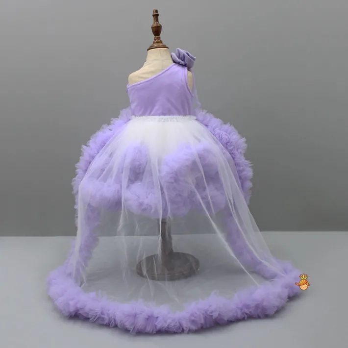 Fashion Swirl Flower Adorned One Shoulder Lavender Dress With Detachable Trail Dresses & Sets | Dresses