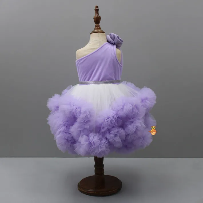 Fashion Swirl Flower Adorned One Shoulder Lavender Dress With Detachable Trail Dresses & Sets | Dresses