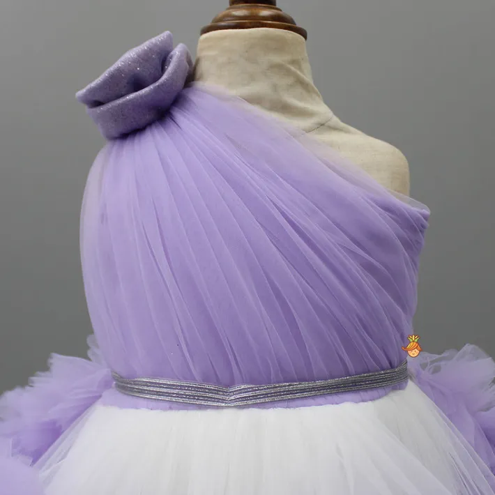 Fashion Swirl Flower Adorned One Shoulder Lavender Dress With Detachable Trail Dresses & Sets | Dresses