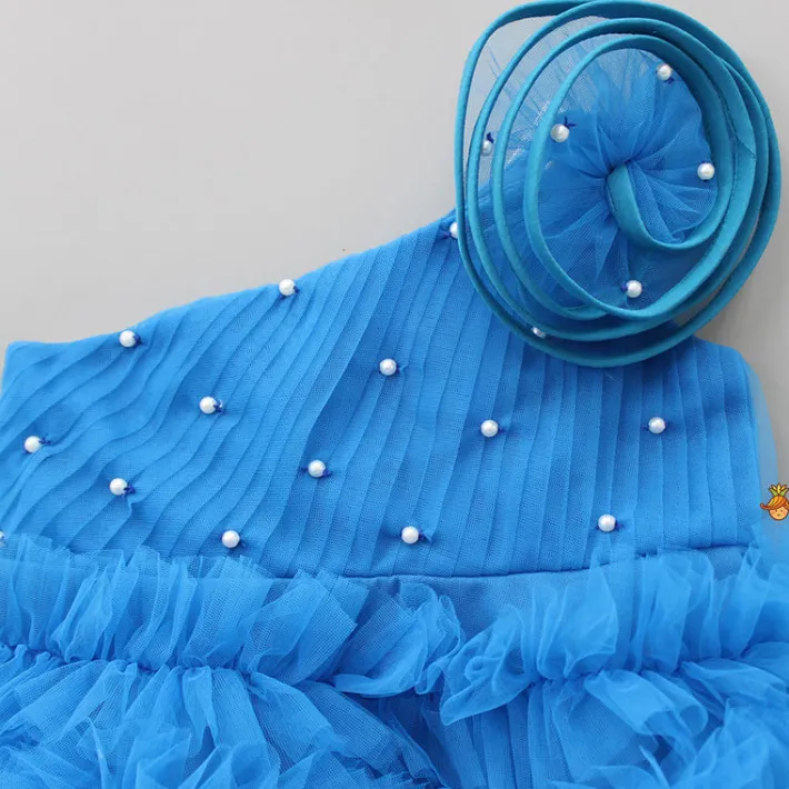 Hot Swirl Frilled One Shoulder Blue Dress Dresses & Sets | Dresses