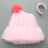 Best Swirled Flower Enhanced Pink One Shoulder Dress With Hair Band Dresses & Sets | Dresses