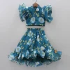 Clearance Teal Blue Floral Printed Top and High Low Lehenga Ethnic Wear | Lehengas & Ghagras