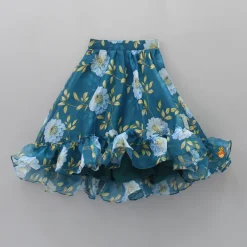 Clearance Teal Blue Floral Printed Top and High Low Lehenga Ethnic Wear | Lehengas & Ghagras
