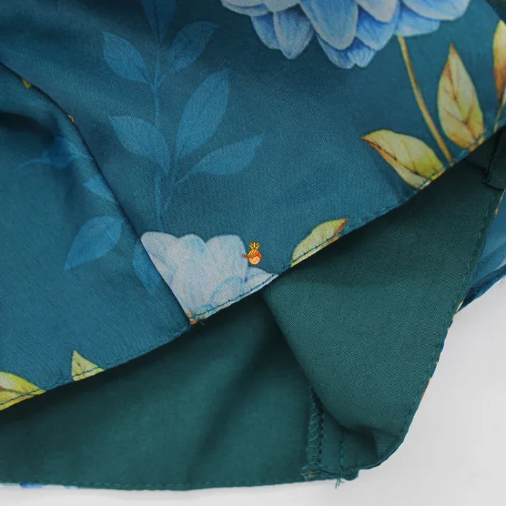 Clearance Teal Blue Floral Printed Top and High Low Lehenga Ethnic Wear | Lehengas & Ghagras