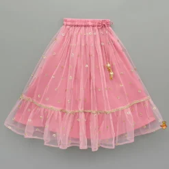 Outlet Teal Floral One-Shoulder Top With Pink Net Skirt And Dupatta Ethnic Wear | Lehengas & Ghagras