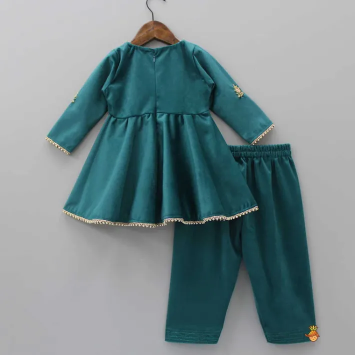 Online Teal Green Pearls Lace Work Velvet Kurti And Salwar Ethnic Wear | Churidars & Salwars