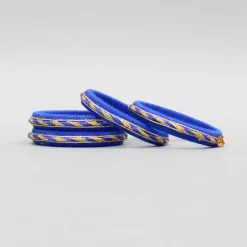 Fashion Thread And Lace Detailed Blue Bangles Set Bangles