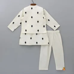 Sale Thread Detailed Off White Kurta With Open Jacket And Pyjama BOY Indian Ethnic Wear | Ethnic Sets