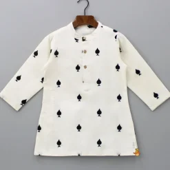 Sale Thread Detailed Off White Kurta With Open Jacket And Pyjama BOY Indian Ethnic Wear | Ethnic Sets