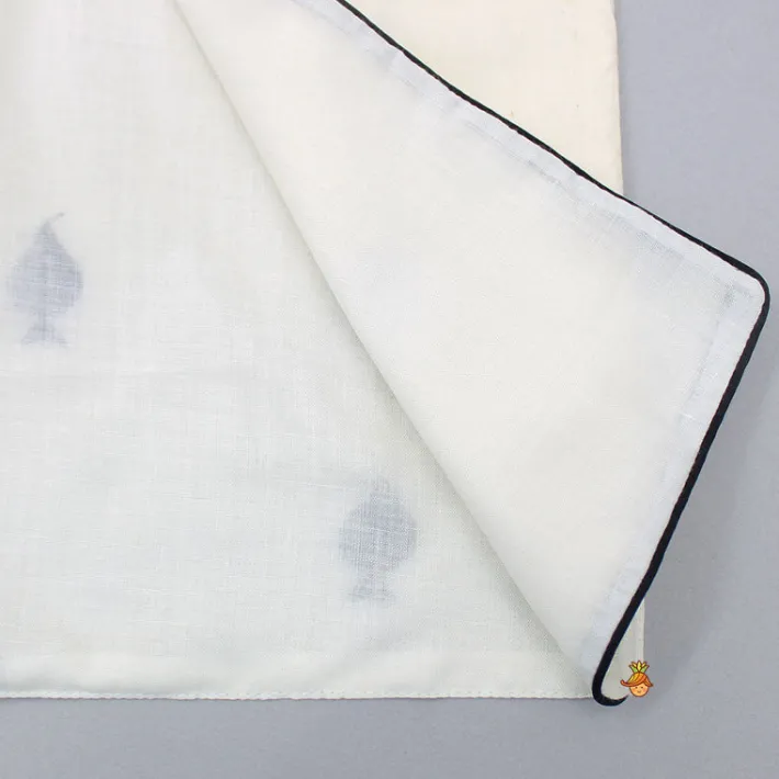 Sale Thread Detailed Off White Kurta With Open Jacket And Pyjama BOY Indian Ethnic Wear | Ethnic Sets