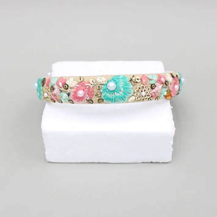 Discount Thread Embroidered And Embellished Beige Hairband Hair Accessories | Hair Bands