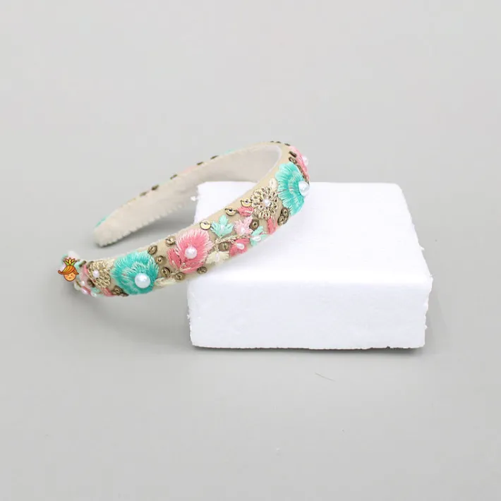 Discount Thread Embroidered And Embellished Beige Hairband Hair Accessories | Hair Bands