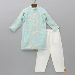 Fashion Thread Embroidered Blue Kurta And Pyjama BOY Indian Ethnic Wear | Ethnic Sets