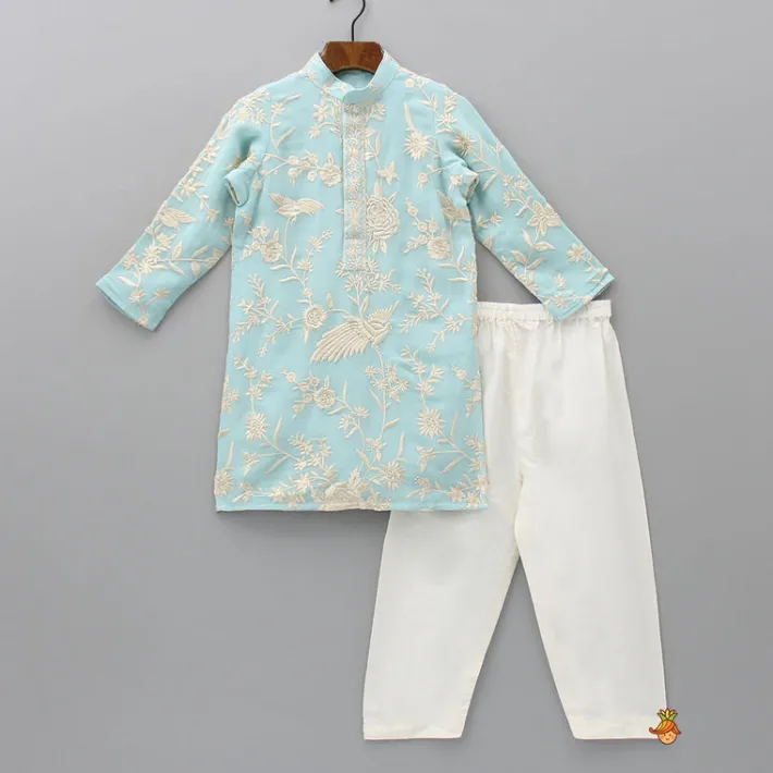 Fashion Thread Embroidered Blue Kurta And Pyjama BOY Indian Ethnic Wear | Ethnic Sets