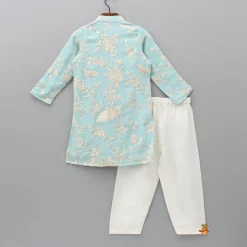 Fashion Thread Embroidered Blue Kurta And Pyjama BOY Indian Ethnic Wear | Ethnic Sets