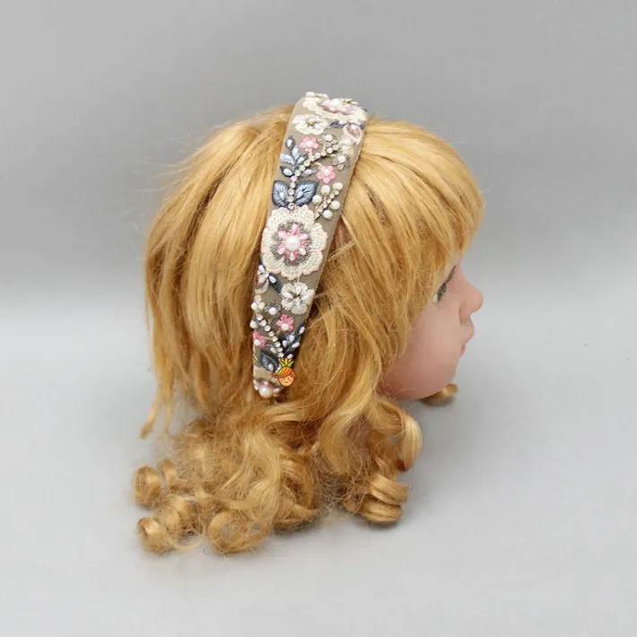 Online Thread Embroidered Brown Net Hair Band Hair Accessories | Hair Bands