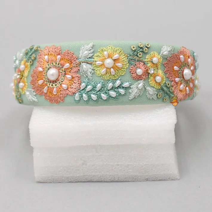 Discount Thread Embroidered Fancy Green Net Hair Band Hair Accessories | Hair Bands