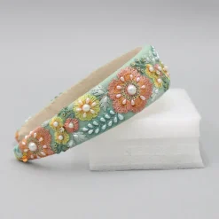 Discount Thread Embroidered Fancy Green Net Hair Band Hair Accessories | Hair Bands