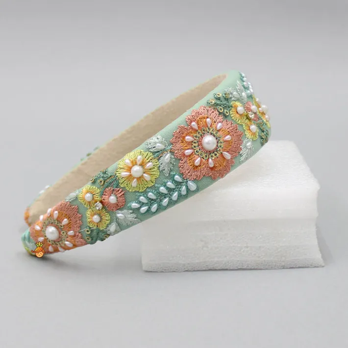 Discount Thread Embroidered Fancy Green Net Hair Band Hair Accessories | Hair Bands
