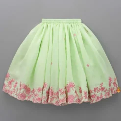 Sale Thread Embroidered Green Top And Flared Lehenga Ethnic Wear | Lehengas & Ghagras