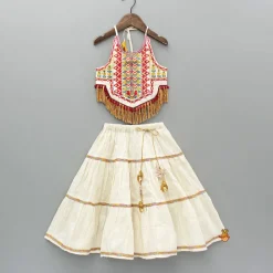 New Thread Embroidered Halter Neck Top And Off White Lehenga Ethnic Wear | Lehengas & Ghagras