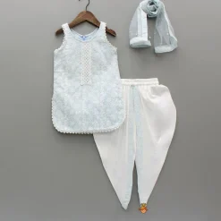 Clearance Thread Embroidered Kurti And Dhoti With Net Dupatta Ethnic Wear | Dhotis & Patialas