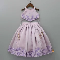 Hot Thread Embroidered Lilac Top And Flared Lehenga Ethnic Wear | Lehengas & Ghagras