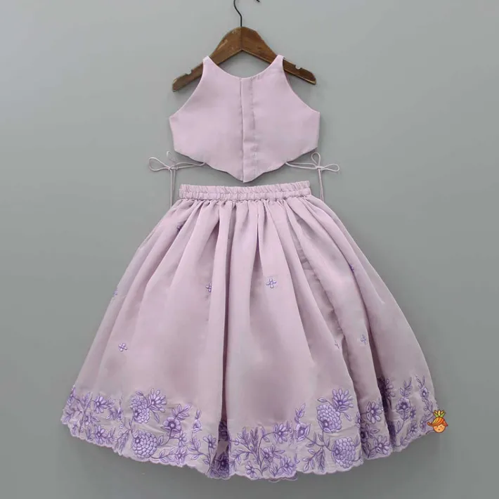 Hot Thread Embroidered Lilac Top And Flared Lehenga Ethnic Wear | Lehengas & Ghagras