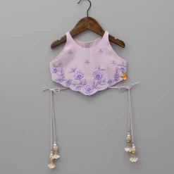 Hot Thread Embroidered Lilac Top And Flared Lehenga Ethnic Wear | Lehengas & Ghagras