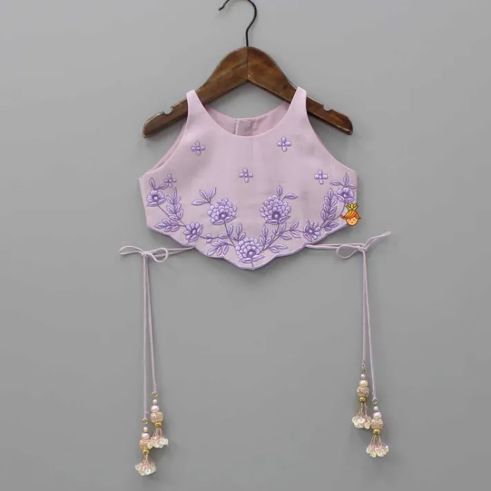 Hot Thread Embroidered Lilac Top And Flared Lehenga Ethnic Wear | Lehengas & Ghagras