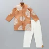 Sale Thread Embroidered Peach Kurta And Off White Pyjama BOY Indian Ethnic Wear | Ethnic Sets