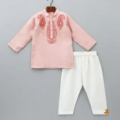 Sale Thread Embroidered Peach Kurta And Pyjama BOY Indian Ethnic Wear | Ethnic Sets