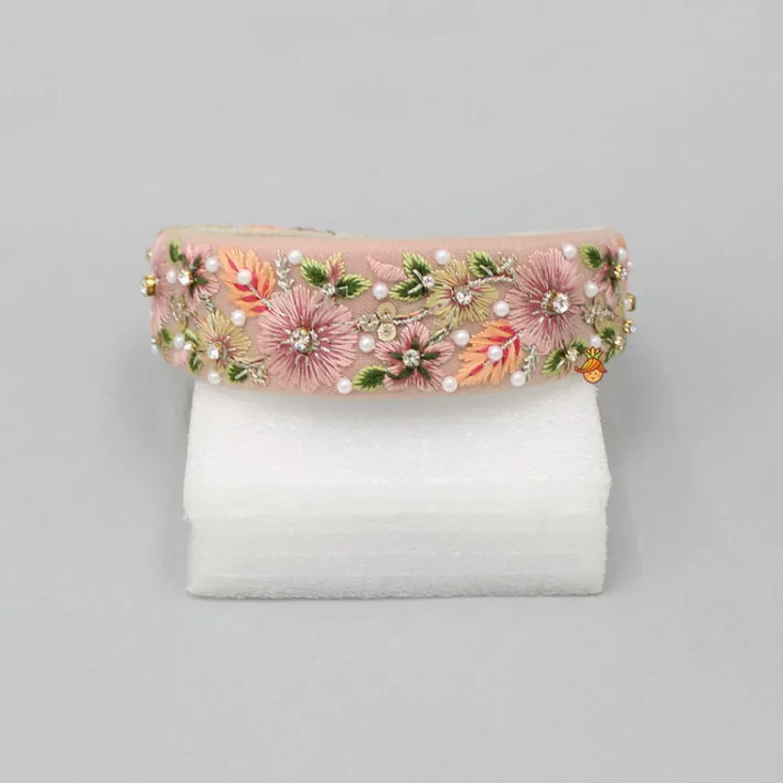 Sale Thread Embroidered Pink Net Hair Band Hair Accessories | Hair Bands