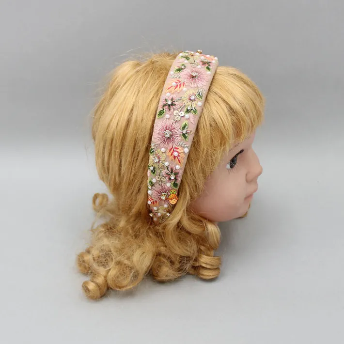 Sale Thread Embroidered Pink Net Hair Band Hair Accessories | Hair Bands
