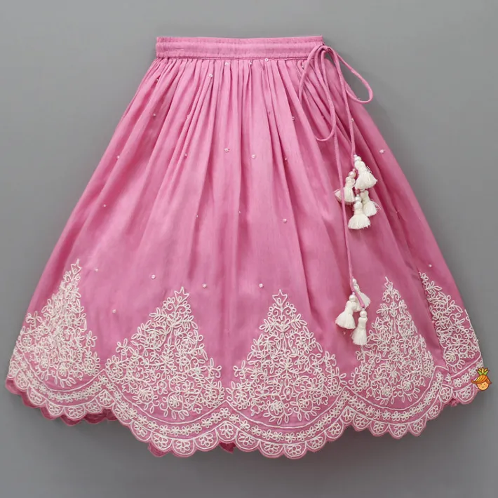 Hot Thread Embroidered Pink Top And Pleated Lehenga Ethnic Wear | Lehengas & Ghagras