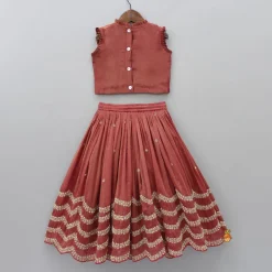 Discount Thread Embroidered Top And Pleated Lehenga Ethnic Wear | Lehengas & Ghagras