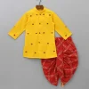Online Thread Embroidered Yellow Kurta With Bandhani Printed Red Dhoti BOY Indian Ethnic Wear | Ethnic Sets