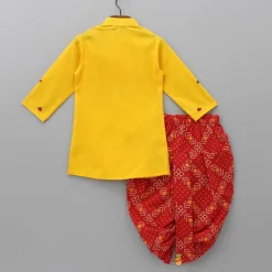 Online Thread Embroidered Yellow Kurta With Bandhani Printed Red Dhoti BOY Indian Ethnic Wear | Ethnic Sets