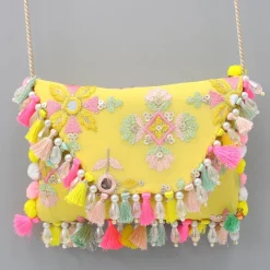Discount Thread Embroidered Yellow Rope Sling Bag Bags