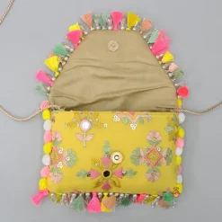 Discount Thread Embroidered Yellow Rope Sling Bag Bags