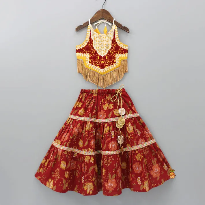 Outlet Thread Embrooidered Top And Floral Printed Lehenga Ethnic Wear | Lehengas & Ghagras