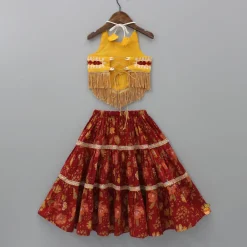 Outlet Thread Embrooidered Top And Floral Printed Lehenga Ethnic Wear | Lehengas & Ghagras