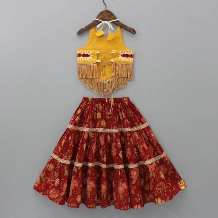 Outlet Thread Embrooidered Top And Floral Printed Lehenga Ethnic Wear | Lehengas & Ghagras