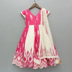 Outlet Thread-Embroidered Dual-Tone Anarkali With Attached Net Dupatta Ethnic Wear | Sarees & Anarkalis