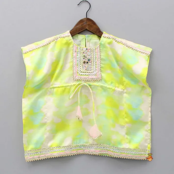 Discount Tie And Dye Printed Mirror Detail Yoke Kaftan Top With Pant Ethnic Wear | Churidars & Salwars