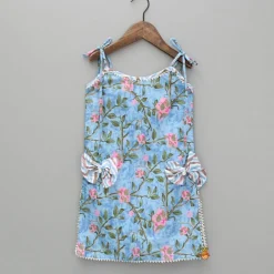 Hot Tie Up Straps Floral Printed Blue Kurti And Chevron Dhoti Ethnic Wear | Dhotis & Patialas